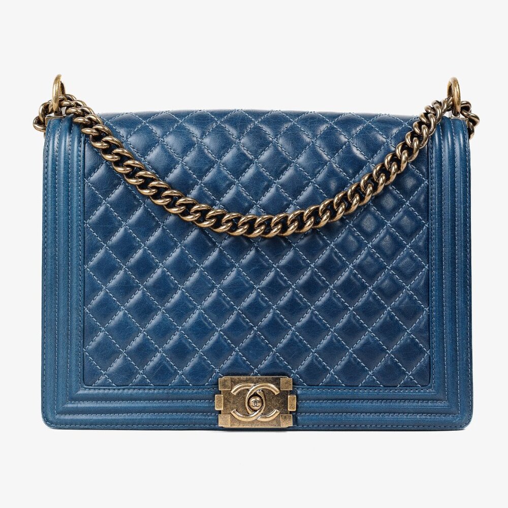 Chanel Blue Quilted Leather Large Boy Shoulder Bag